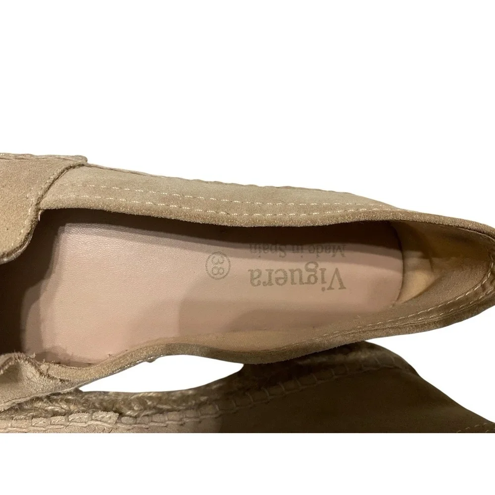 Viguera Suede Espadrille Loafers Flats Beige Taupe Made in Spain Women's 8 EU 38